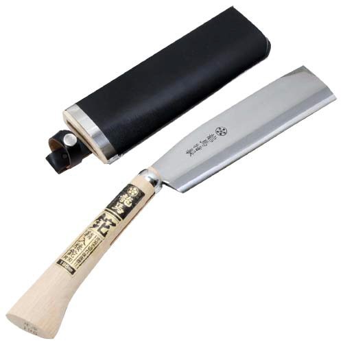 梅鉢龍馬 鞘入腰鉈 片刃 195MM 切れ味抜群 枝打ち 薪割り 鋼付刃 片刃 藤原産業