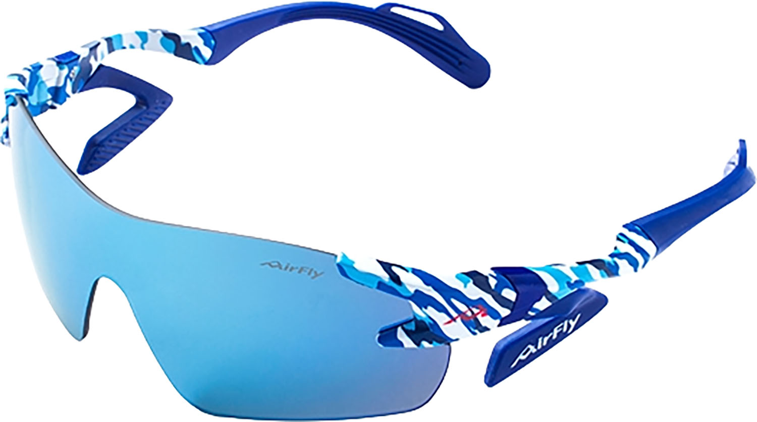【マラソン期間ポイントアップ実施中！】 エアフライ Airfly 鼻パッドのないスポーツサングラス AF-301 C-4 Lサイズ BLUE CAMOUFLAGE 反射防止コート UVカット率99以上 熱中症対策 眼鏡 AF301C4L｜スポーツヒーローズ