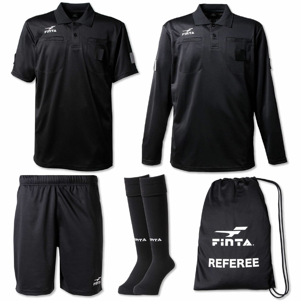 【10日までポイントアップ】 フィンタ FINTA サッカー レフェリー4点セット 半袖シャツ 長袖シャツ パンツ ストッキング 収納袋バッグ 大人用 ポロシャツ ロンT 半ズボン 靴下 かばん Tシャツ ウェア 着替え FT5977 0500