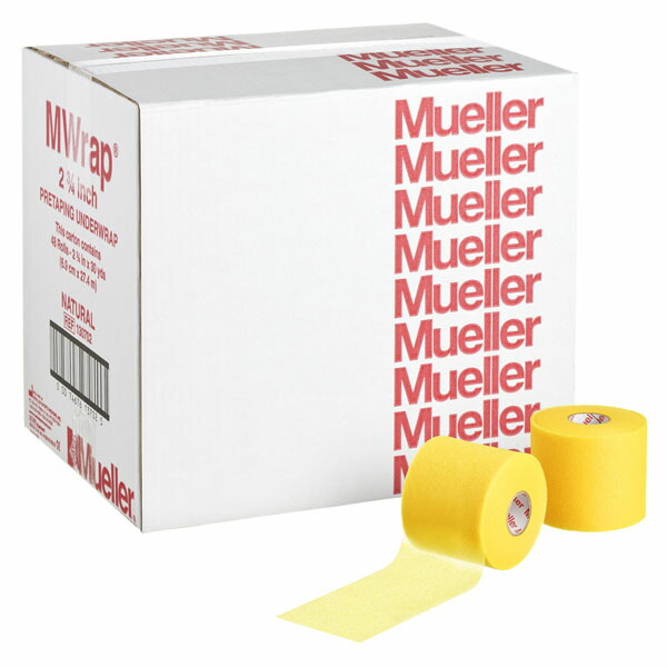 【マラソン期間ポイントアップ実施中！】 ミューラー MUELLER アンダーラップ Mラップカラー 70mm ビッグゴールド テーピング 伸縮 手で切れる 汗に強い アンダーラップ ラテックスフリー スポーツケア 130706｜スポーツヒーローズ