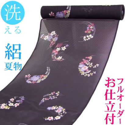 ポリエステル100％≪【フルオーダーお仕立て付き】 洗える 駒絽 夏物 小紋「花の丸(紫紺)」≫