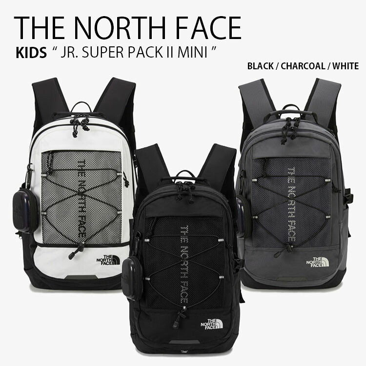 THE NORTH FACE 北の方人間の顔 キッズ 背嚢 JR. SUPER PACK II MINI 御坊っちゃん 百貨店 風呂敷き包み 背嚢 デイパック うしろ側風呂敷き包み 御徒面子 A4納める ロゴタイプ 心地よい 黒いこと 薄墨色 白いこと 御坊っちゃん うしろ帯 お子さん用 NM2DR08R/S/T