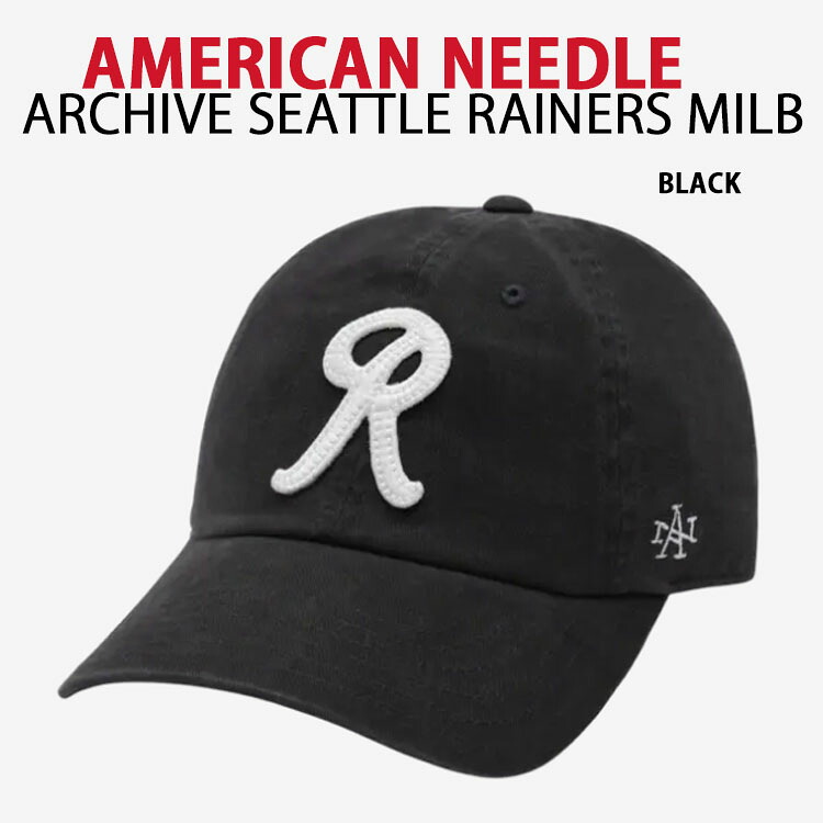 AMERICAN NEEDLE アメリカンニードル キャップ ARCHIVE SEATTLE RAINERS MILB BLACK マイナーリーグ ソフトキャップ ベースボールキャップ フリーサイズ クラシック ブラック SMU694ASER【中古】未使用品