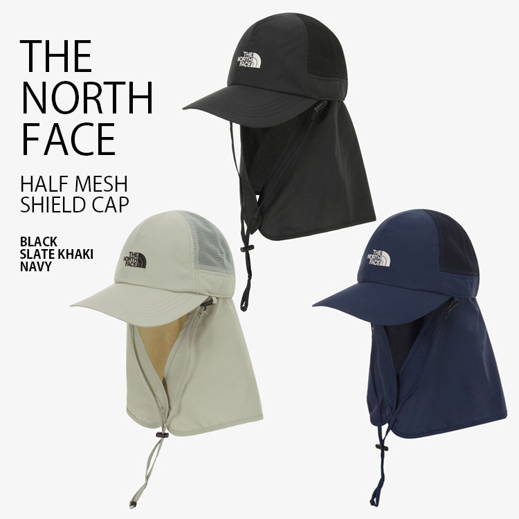 THE NORTH FACE ノースフェイス ベースボールキャップ HALF MESH SHIELD CAP ハーフ メッシュ シールド キャップ 帽子 日よけ ロゴ カジュアル ストリート ブラック カーキ ネイビー メンズ レディース 男性用 女性用 男女共用 NE3CR05A/B/C｜select store LAILAC