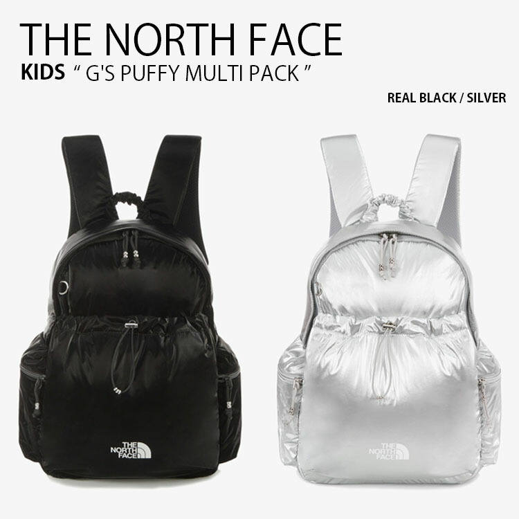 THE NORTH FACE 北の方人間の顔 キッズ 背嚢 KIDS G\u0027S PUFFY MULTI PACK ガールズ パフィー マルチ 風呂敷き包み 背嚢 デイパック うしろ側風呂敷き包み 御徒面子 かばん ロゴタイプ 心地よい 通学 黒いこと しろがね色 御坊っちゃん うしろ帯 お子さん用 NM2DR53R/S
