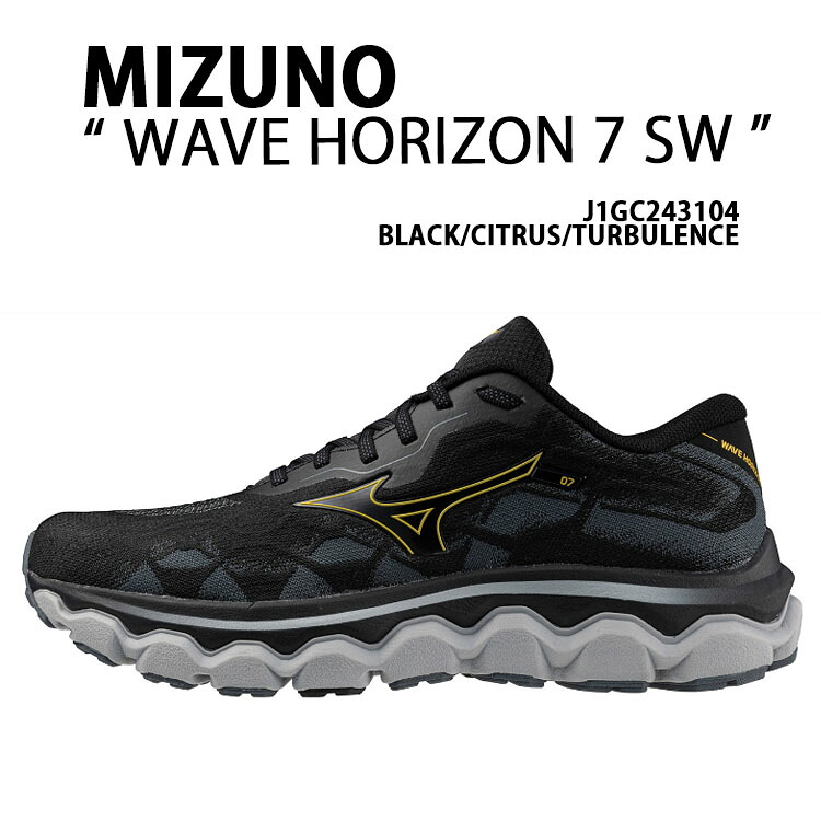 Mizuno ミズノ スニーカー WAVE HORIZON 7 SW J1GC243104 ウエーブホライゾン BLACK CITRUS TURBULENCE シューズ 黒いこと カンキツ類 メッシュシューズ メンズ