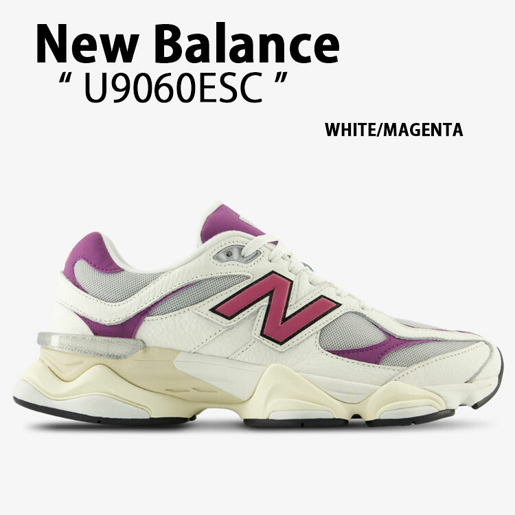 New Balance ニューバランス レディース スニーカー U9060ESC WHITE MAGENTA 90/60 シューズ NewBlance9060 ホワイト マゼンタ ニュアンスカラー くすみカラー スエード メッシュアッパー【中古】未使用品｜select store LAILAC