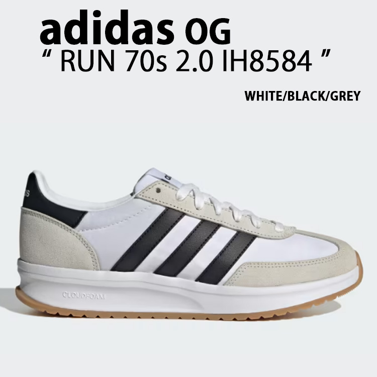 adidas originals アディダス スニーカーRUN 70s 2.0 IH8584 WHITE BLACK GREY シューズ ホワイト ブラック グレー メンズ レディース【中古】未使用品