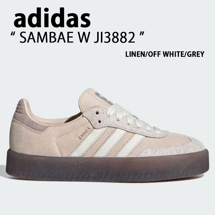 adidas アディダス スニーカー SAMBAE W JI3882 LINEN OFF WHITE GREY サンベイ ウィメンズ シューズ リネン 象牙色 薄墨色 レディース プラットホーム 厚底【中古】未当てはめる品
