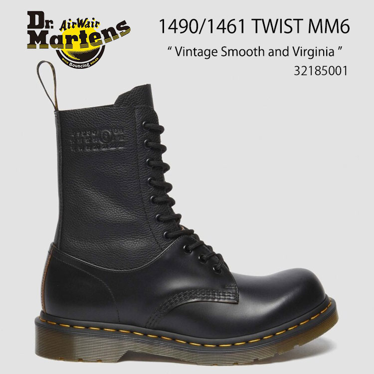 Dr.Martens ドクターマーチン ブーツ 1490 / 1461 MM6 Leather Lace Up Boots Black 32185001 VINTAGE SMOOTH+VIRGINIA ブラック コラボブーツ メンズ レディース 男性用 女性用【中古】未使用品