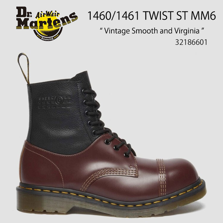 Dr.Martens ドクターマーチン ブーツ 1460/1461 TWIST ST MM6 32186601 Vintage Smooth and Virginia BLACK BLOOD ブラック チェリーレッド コラボブーツ メンズ レディース 男性用 女性用【中古】未使用品