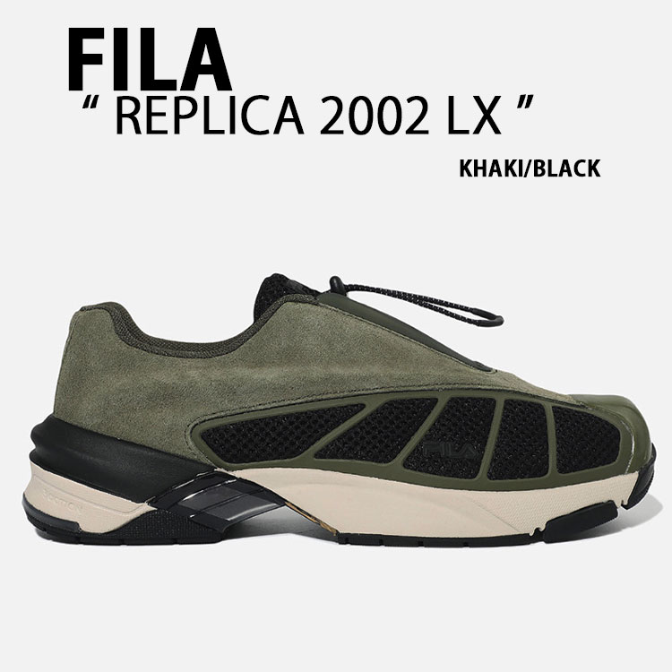 FILA フィラ スニーカー REPLICA 2002 LX KHAKI BLACK 047 写し物2002 モックシューズ 1RM02847G-047 Formula 1 スエードクロス 立体アッパー スリッポンタイプ カーキ 黒いこと メンズ レディース【中古】未当て嵌める品