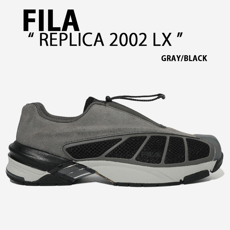 FILA フィラ スニーカー REPLICA 2002 LX GRAY BLACK 写し物2002 モックシューズ 1RM02847G Formula 1 スエードクロス 立体アッパー スリッポンタイプ 薄墨色 黒いこと メンズ レディース【中古】未当て嵌める品
