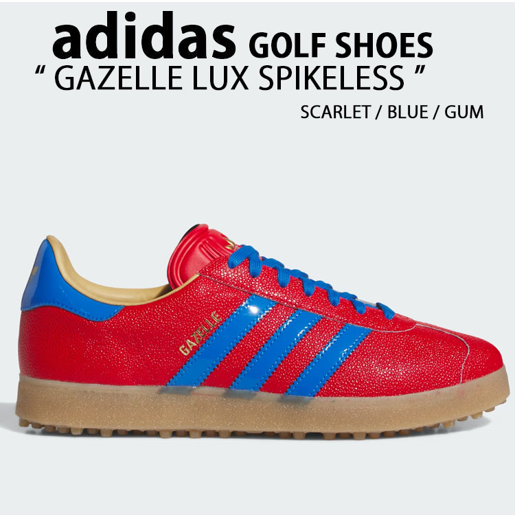 adidas Originals アディダス スニーカー GAZELLE LUX SPIKELESS GOLF SHOES JQ7720 SCARLET BLUE GRM ガゼル ラックス スパイクレス ゴルフシューズ スカーレット ブルー ガム メンズ レディース 男性用 女性用【中古】未使用品｜select store LAILAC