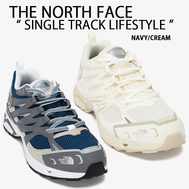 THE NORTH FACE 北の方人間の顔 スニーカー SINGLE TRACK LIFESTYLE 生活スタイルスニーカー シューズ CREAM NAVY デイリーシューズ ウォーキングシューズ 白いこと 米国海軍 メンズ レディース NS93Q15K/L
