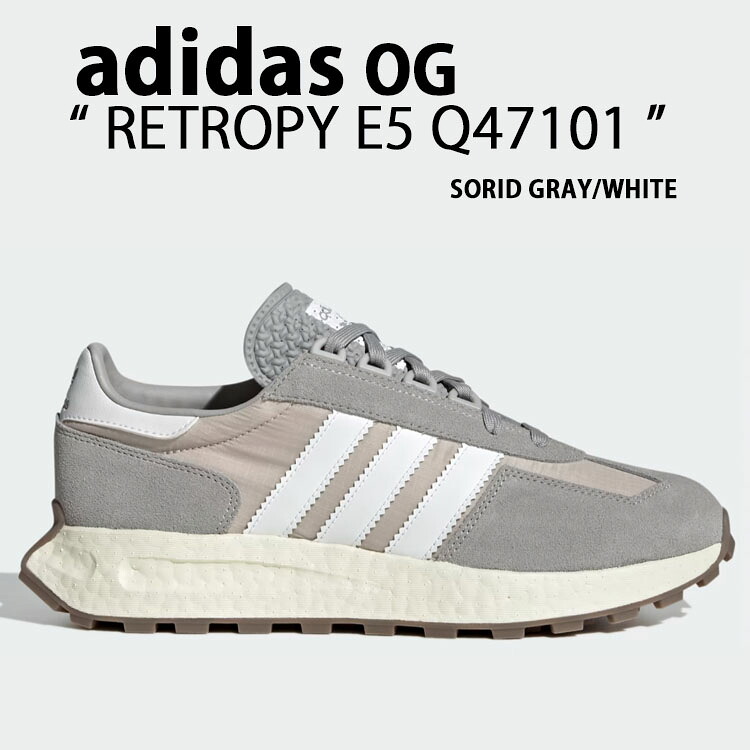 adidas Originals アディダス オリジナルス スニーカー RETROPY E5 Q47101 SORID GRAY CLOUD WHITE レトロピー シューズ スエードクロス ナイロン ビンテージスタイル 薄墨色 白いこと ラバーアウトソール メンズ レディース【中古】未当て嵌める品