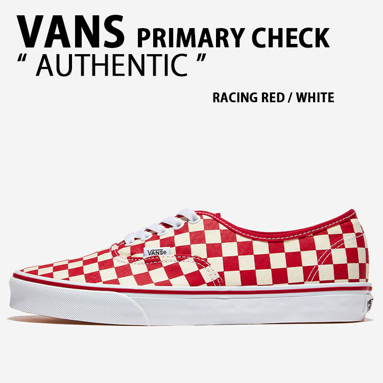 VANS バンズ スニーカー AUTHENTIC PRIMARY CHECK VN000EGAR30 シューズ オーセンティック プライマリー チェック チェッカーボード RACING RED WHITE レーシングレッド ホワイト 男性用 女性用