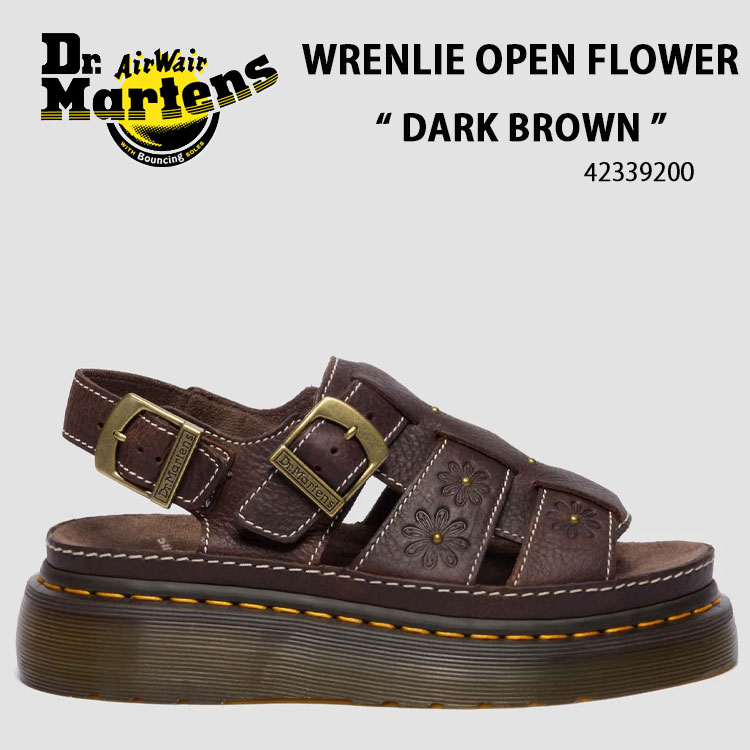 Dr.Martens ドクターマーチン レディース サンダル WRENLIE OPEN TOE FLOWER SANDAL 42339200 シューズ レンリー オープントゥ フラワーサンダル フィッシャーマン ガムソール BROWN ブラウン【中古】未使用品｜select store LAILAC