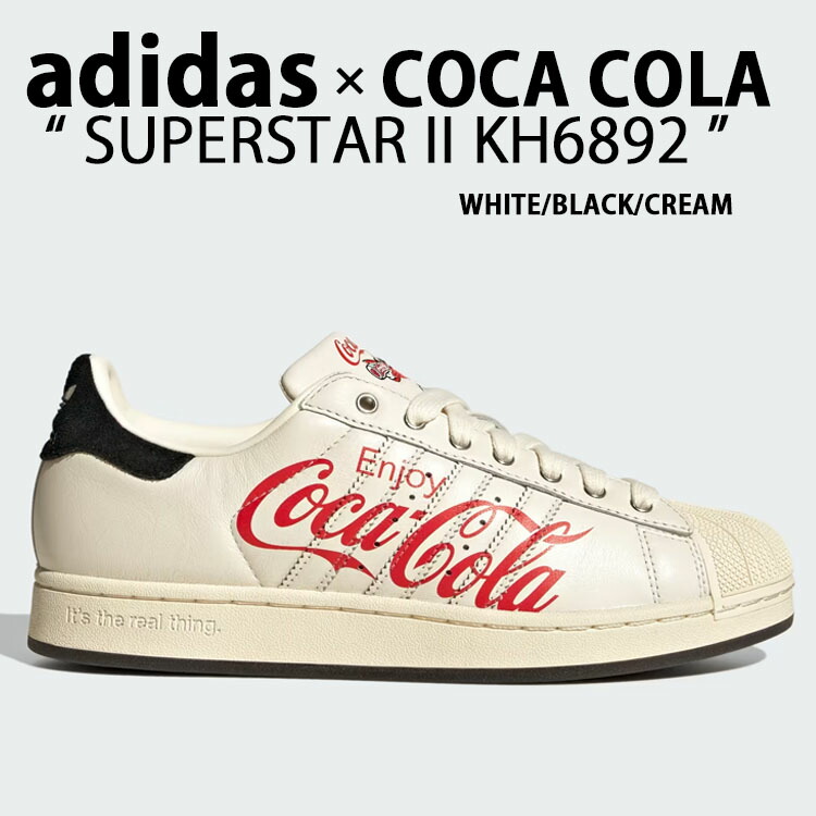 adidas アディダス × コーク 共同研究 スニーカー COCA COLE SUPERSTAR II KH6892 シューズ はやりっ児2 WHITE BLACK CREAM RED コカコーラコラボ ロゴタイプ青写真 なめし革アッパー メンズ レディース【中古】未当て嵌める品