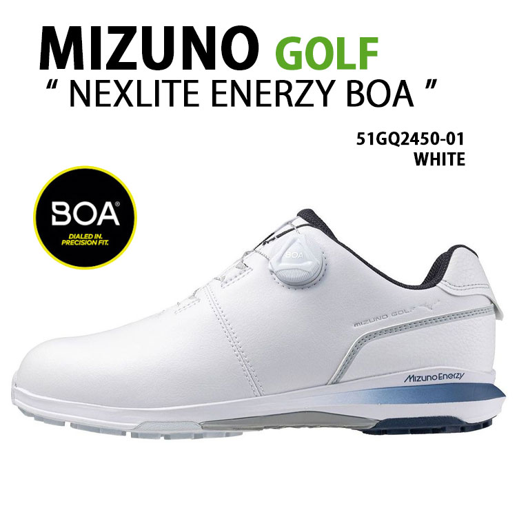 Mizuno ミズノ ゴルフスニーカー NEXLITE ENERZY BOA シューズ ネクスライトエナジー ボア スパイクレス 軽量 生活防水 4E WIDE クラリーノ ホワイト 51GQ2450-01｜select store LAILAC