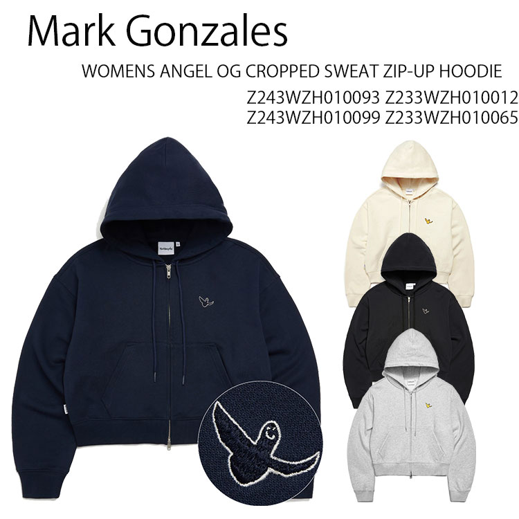 MARK GONZALES マークゴンザレス パーカー WOMENS ANGEL OG CROPPED SWEAT ZIP-UP HOODIE ウィメンズ エンジェル OG クロップ スウェット ジップ フーディー M.GRAY BLACK OATMEAL IVORY NAVY フード スエット トレーナー 【中古】未使用品