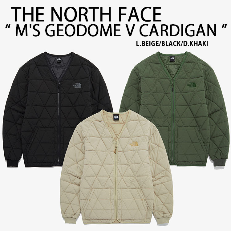 THE NORTH FACE ノースフェイス キルティングジャケット M'S GEODOME V CARDIGAN ノーカラージャケット BEIGE BLACK KHAKI パディングジャケット カーディガン ロゴ カジュアル ベージュ ブラック カーキ NJ3NQ56A/B/C
