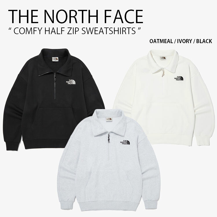 THE NORTH FACE ノースフェイス スウェット COMFY HALF ZIP SWEATSHIRTS コンフィ ハーフ ジップ スウェットシャツ トレーナー 長袖 プルオーバー スタンドネック ロゴ グレー アイボリー ブラック WHITELABEL メンズ レディース 男性用 女性用 NM5MQ01J/K/L