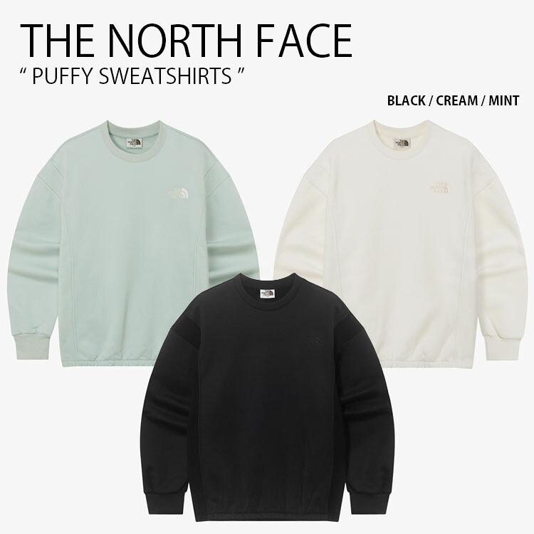 THE NORTH FACE ノースフェイス スウェット PUFFY SWEATSHIRTS パフィー スウェットシャツ トレーナー 長袖 プルオーバー ロゴ カジュアル ストリート WHITELABEL ブラック アイボリー グリーン メンズ レディース 男性用 女性用 男女共用 NM5MQ55J/K/L