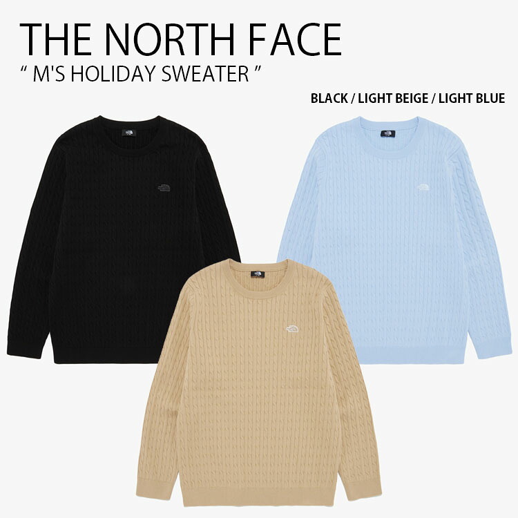 THE NORTH FACE ノースフェイス ニット M'S HOLIDAY SWEATER メンズ ホリデー セーター 長袖 ケーブルニット クルーネック ロゴ カジュアル ストリート ブラック ベージュ ブルー メンズ レディース 男性用 女性用 男女共用 NT7AR00A/B/C