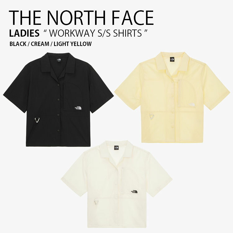 THE NORTH FACE ノースフェイス レディース カジュアルシャツ WORKWAY S/S SHIRTS ワークウェイ ショートスリーブ シャツ ナイロンシャツ 半袖 ロゴ カジュアル ストリート キャンプ アウトドア ブラック ベージュ イエロー ウィメンズ 女性用 NH8SR02A/B/D