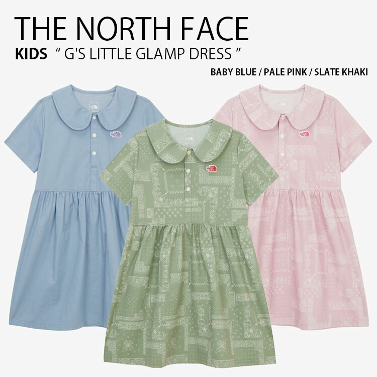 THE NORTH FACE 北の方人間の顔 キッズ 衣装 G\u0027S LITTLE GLAMP DRESS ガールズ リトル グランプ お召しもの 半袖 プルオーバー衣装 ひざ丈 総柄 バンダナ柄 ペイズリー柄 ロゴタイプ 心地好い 青色 サクラ色 緑であること お姉さん お子さん用 NT7VR18S/T/U キッズファッション-キッズ・ベビー・マタニティ-ワンピース