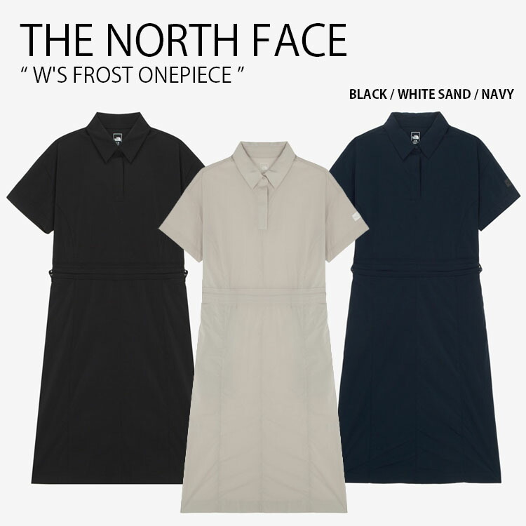 THE NORTH FACE ノースフェイス レディース ワンピース W'S FROST ONEPIECE ウィメンズ フロスト ワンピース 半袖 ひざ下丈 ロング丈 マキシ丈 シャツワンピース ロゴ カジュアル ブラック ベージュ ネイビー 女性用 NT7ZR32A/B/C