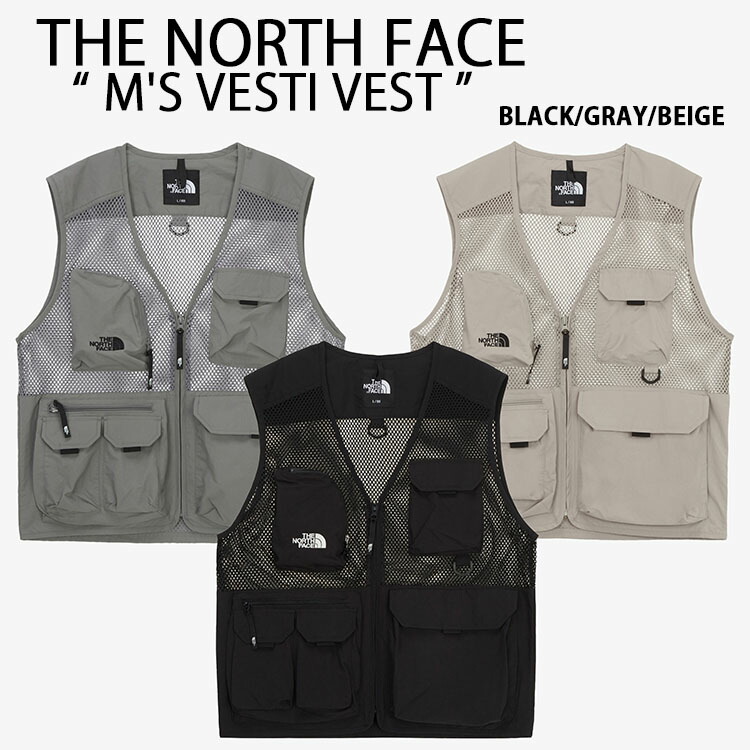 THE NORTH FACE ノースフェイス ベスト ジレ M'S VESTI VEST メッシュベスト ベストジャケット GRAY BLACK BEIGE スポーツベスト フィッシングベスト ロゴ カジュアル ストリート メンズ レディース NV5VR02A/B/C