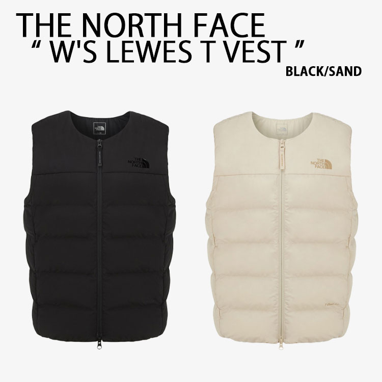 THE NORTH FACE ノースフェイス レディース ダウンベスト W'S LEWES T VEST ウィメンズ ルイス Tベスト ジャケット ノーカラーベスト ロゴ 軽い ブラック サンド 女性用 NV3NR81A/B｜select store LAILAC