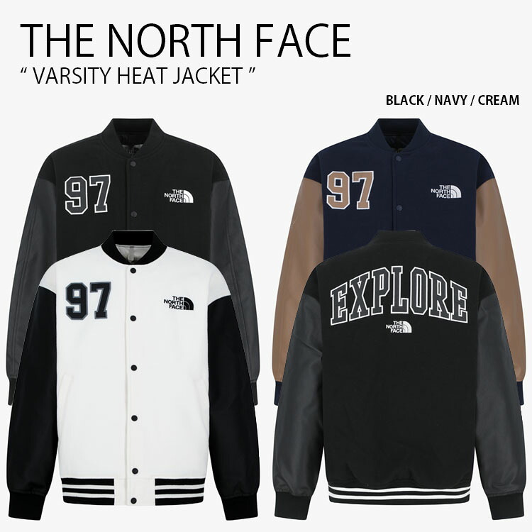 THE NORTH FACE ノースフェイス MA-1 VARSITY HEAT JACKET バーシティ ヒート ジャケット ジャンパー MA1 ボンバージャケット ロゴ カジュアル ストリート WHITELABEL ブラック ネイビー ホワイト メンズ レディース 男性用 女性用 男女共用 NJ3NR59J/K/L