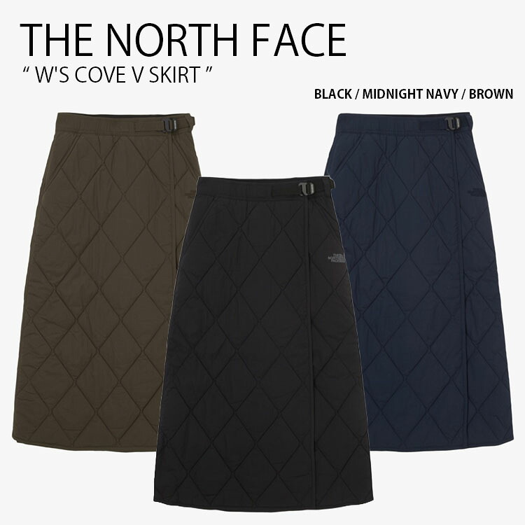 THE NORTH FACE ノースフェイス レディース キルティングスカート W'S COVE V SKIRT ウィメンズ コーブ スカート ひざ丈 パディング ラップスカート カジュアル ストリート アウトドア キャンプ ブラック ネイビー ブラウン 女性用 NK6NR86A/B/C