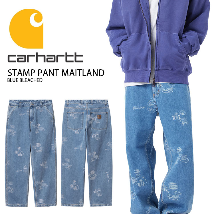 CARHARTT カーハート ロングパンツ STAMP PANT MAITLAND BLUE スタンプパンツ マイトランド ブルー ラベル ロゴ メンズ 男性用 CA24FWPAJE【中古】未使用品