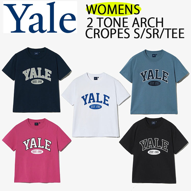 YALE イェール レディース クロップド丈 Tシャツ W'S 2TONE ARCH CROPED S/SR/TEE アーチロゴTシャツ 短め丈 アクロップ丈 ネイビー ホワイト ピンク ブルー ブラック アメカジ カレッジスロゴ YFM1SS205S