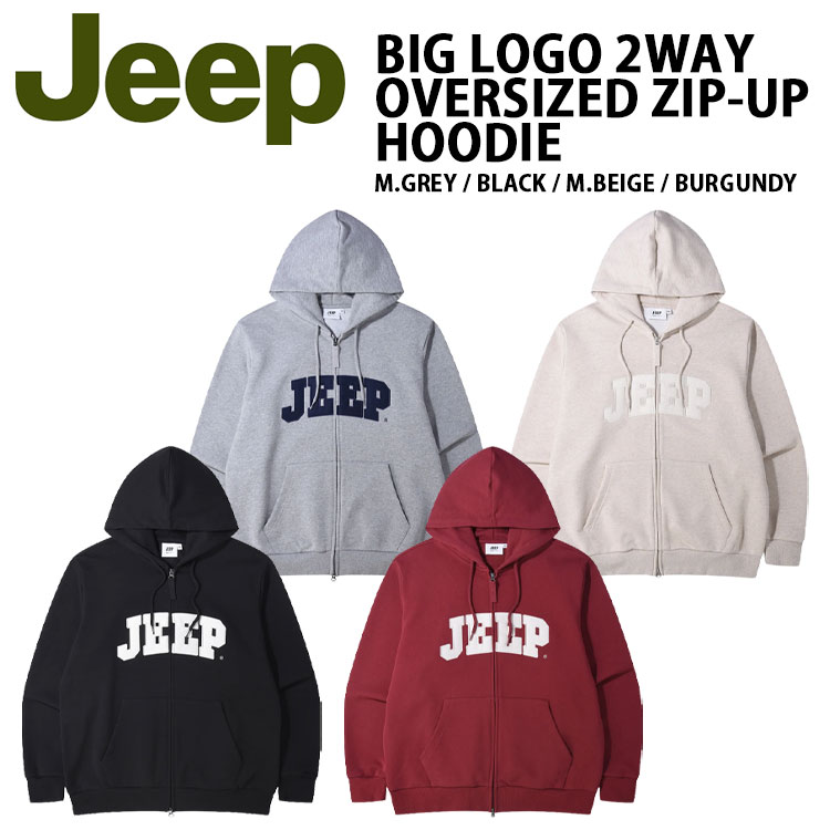 Jeep ジープ パーカー BIG LOGO 2WAY OVERSIZED ZIP-UP HOODIE ビッグロゴ 2ウェイ オーバーサイズ ジップアップ フーディー M/GREY BLACK M/BEIGE BURGUNDY メンズ レディース JR5TZU075|select store LAILAC