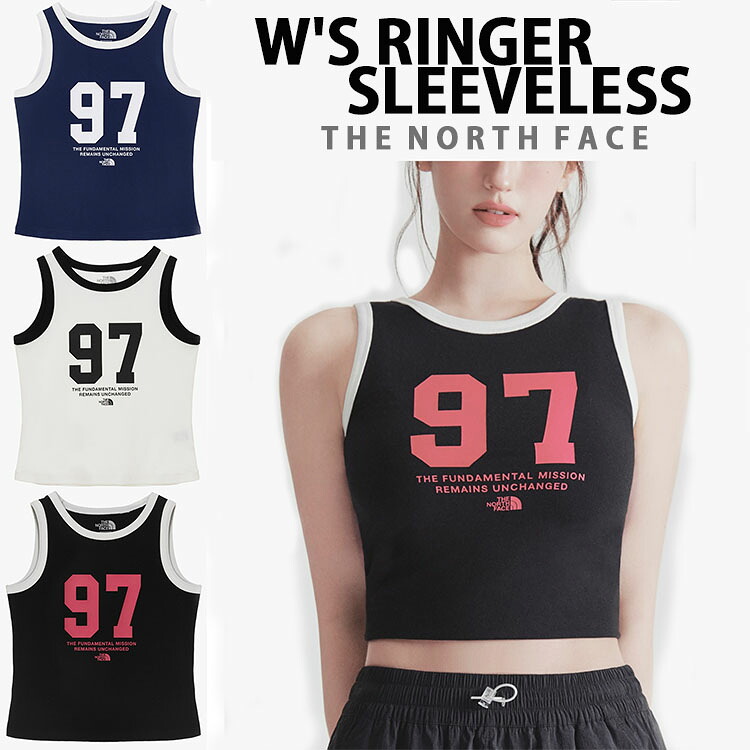 THE NORTH FACE 北の方人間の顔 レディース ノースリーブ 貯蔵タンクいの一番 W\u0027S RINGER SLEEVELESS クロップ丈 バスケユニ 重ね着 BLACK WHITE NAVY 短かめ丈 遊撃手丈 心地好い 表どおり WHITELABEL NT7VR31J/K/L