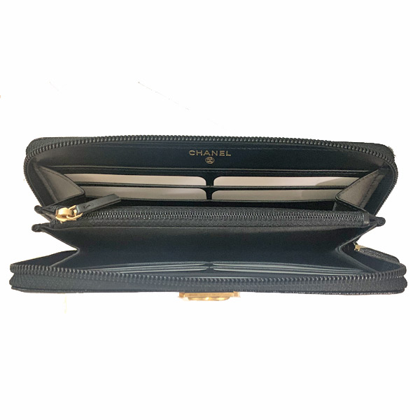 時間指定可 シャネル ベアン ゴヤール 財布 新品 Chanel 長財布 ラウンドファスナー 19プレ春夏コレクション キャビア ボーイ シャネル シャイニー ブラック 光沢のある黒 ゴールド金具 A802 Y621 グレインドカーフレザー 箱 リボンのラッピング 心斎橋ミュゼ