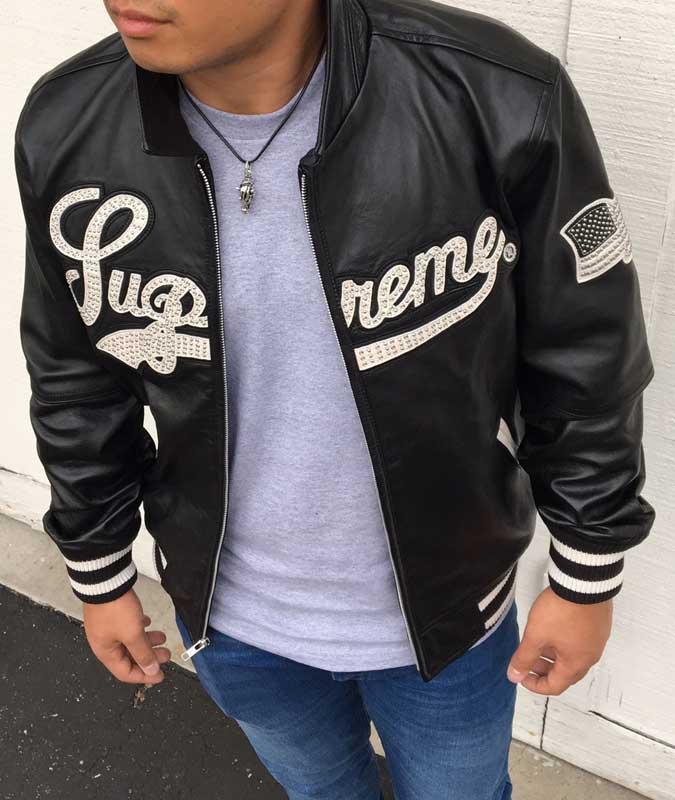 leather varsity jacket supreme