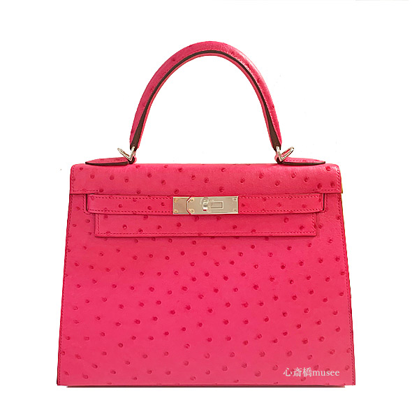 ≪Brand new≫HERMES Kelly 28 Ostrich Rose Tyrien Silver hardwere Box Ribbon Wrapping ≪新品≫HERMES エルメス ケリー 28 外縫い オーストリッチ ローズティリアン シルバー金具|心斎橋ミュゼ