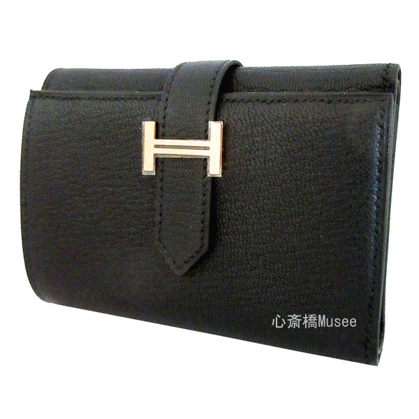 HERMES ベアンスフレ　ヴォーエプソン　三つ折　ブラックゴールド HERMES エルメス 財布 ベアンスフレ エトゥープ ヴォーエプソン