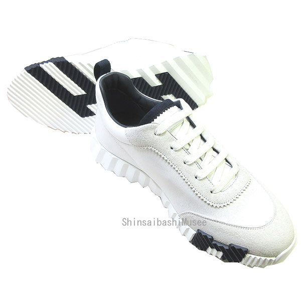 ≪Brand new≫ HERMES Bouncing Sneakers Leather Low Cut White White Black Black Navy Marine 41.5 Japanese Size 26.5cm ≪ 新品 ≫ エルメス バウンシング スニーカー レザー ローカット 白 ホワイト 黒 ブラック 濃紺 マリン 41.5 日本サイズ 26.5cm メンズ シューズ|心斎橋ミュゼ