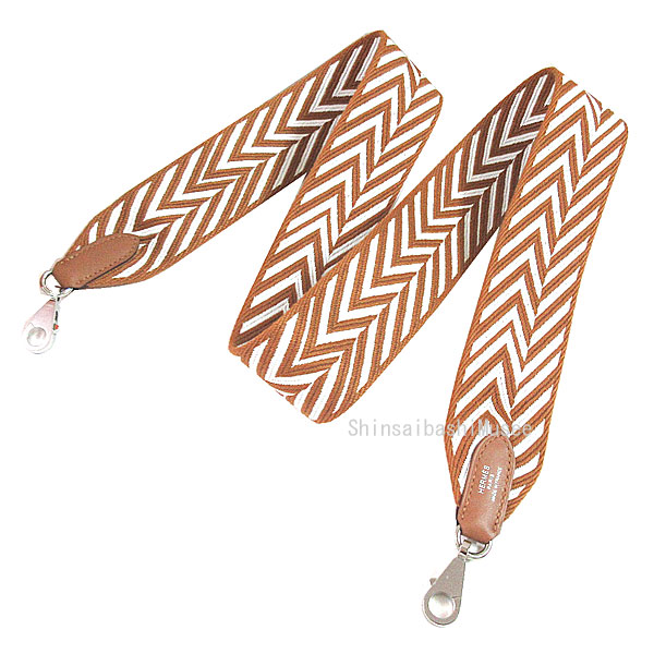 ≪Brand new≫ Hermes Bandouliere Sangle Zigzag 50MM/105 Gold White Silver hardware Shoulder strap《 新品 》エルメス バンドリエール サングル 蜒蜒たる 50MM /105 ゴールド ブラン しろがね色金具 ストラップ 箱 シュロの葉 ラッピング