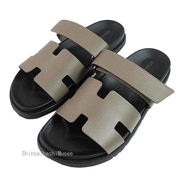 ≪Brand new≫Hermes Chypre Men's Sandals Size 42 Japanese Size 27cm Calf Leather Black Etoupe Black Box Ribbon Wrapping≪ 新品 ≫ エルメス シプレ メンズ サンダル サイズ42 日本サイズ27cm カーフ レザー ブラック エトゥープ 黒 箱 リボン ラッピング