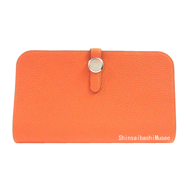 《 新品 》HERMES エルメス ドゴン 二人組 GM トゴ オレンジ色 しろがね色金具 金入れ K目じるし 箱 シュロの葉 ラッピング 《BrandNew》 HERMES Dogon Duo GM Togo Orange Silver Hardware Wallet K Stamp Box Ribbon Wrapping