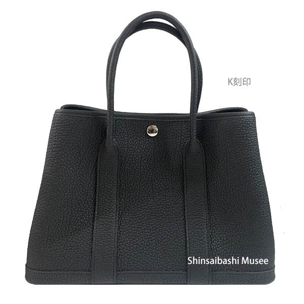 ≪Brand new≫ HERMES Garden Party 30 TPM Negonda leather Noir Black All Leather Box Ribbon Tote Bag K stamp ≪ 新品 ≫ HERMES エルメス ガーデンパーティー 30 TPM ネゴンダ オールレザー 型押し 黒 ブラック K刻印