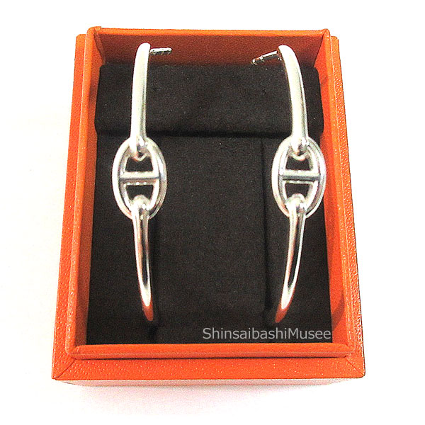 ≪Brandnew≫HERMES Boutons doreilles ca Enchaine earrings in silver SV925 chaine dacre rappinng《新品》エルメス「ブトン ドレイユ サ アンシェネ」ピアス シルバー製 SV925 シェーヌダンクル 箱 リボン ラッピング